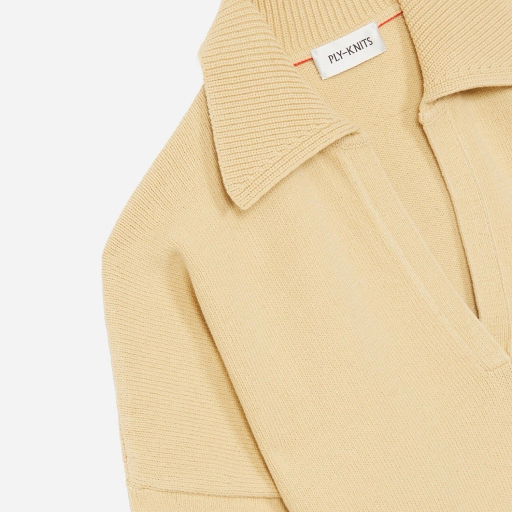 Ply-Knits Women's Sweater (Isla Cosy Cotton Cashmere Polo In Custard) Size M